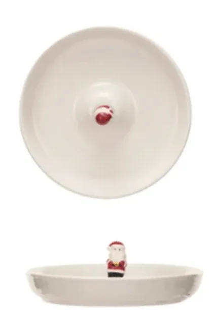 Stoneware Dish With Santa 8" Round
