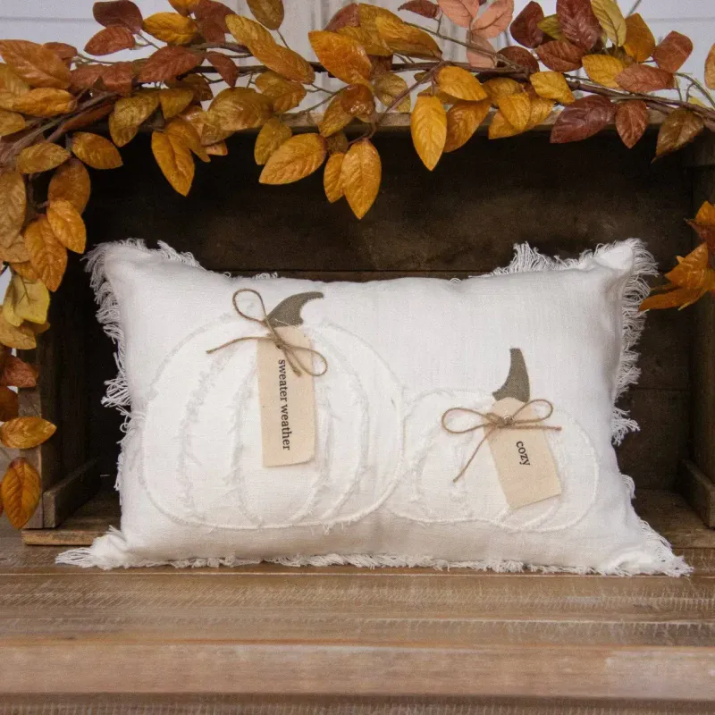Pillow Raggedy Pumpkins With Sweater Weather &amp; Cozy Tags 12" x 18"