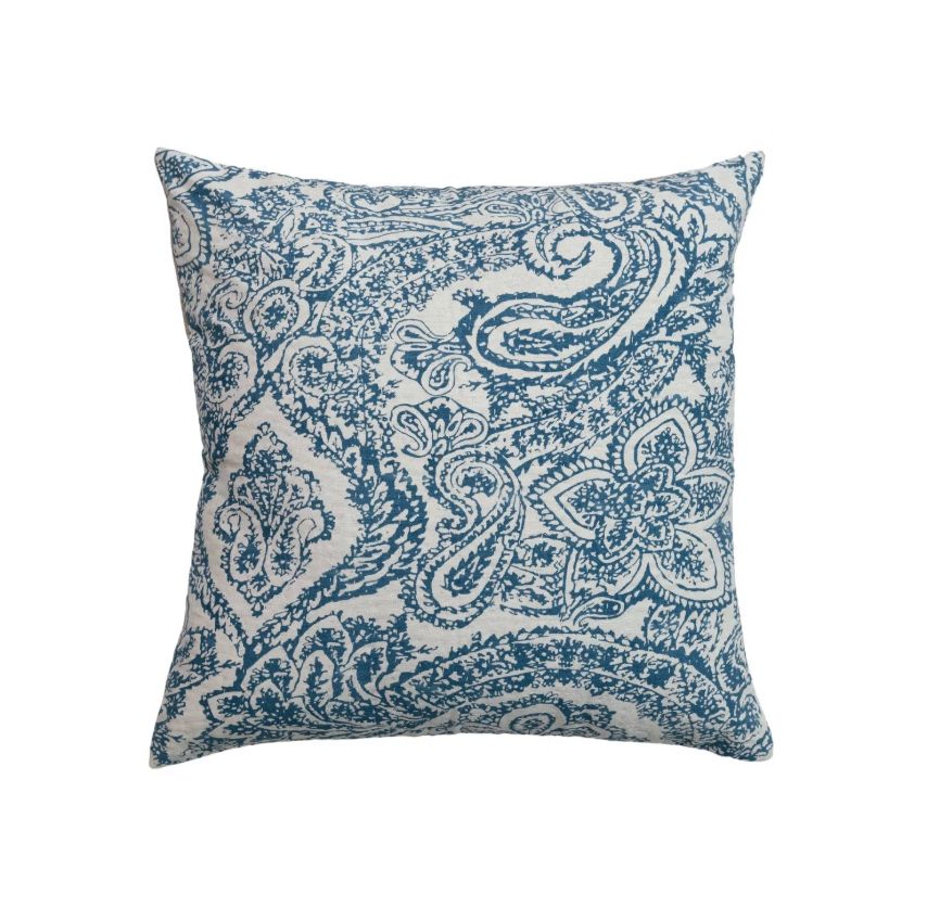Square Cotton &amp; Linen Blue Pattern Pillow 20"