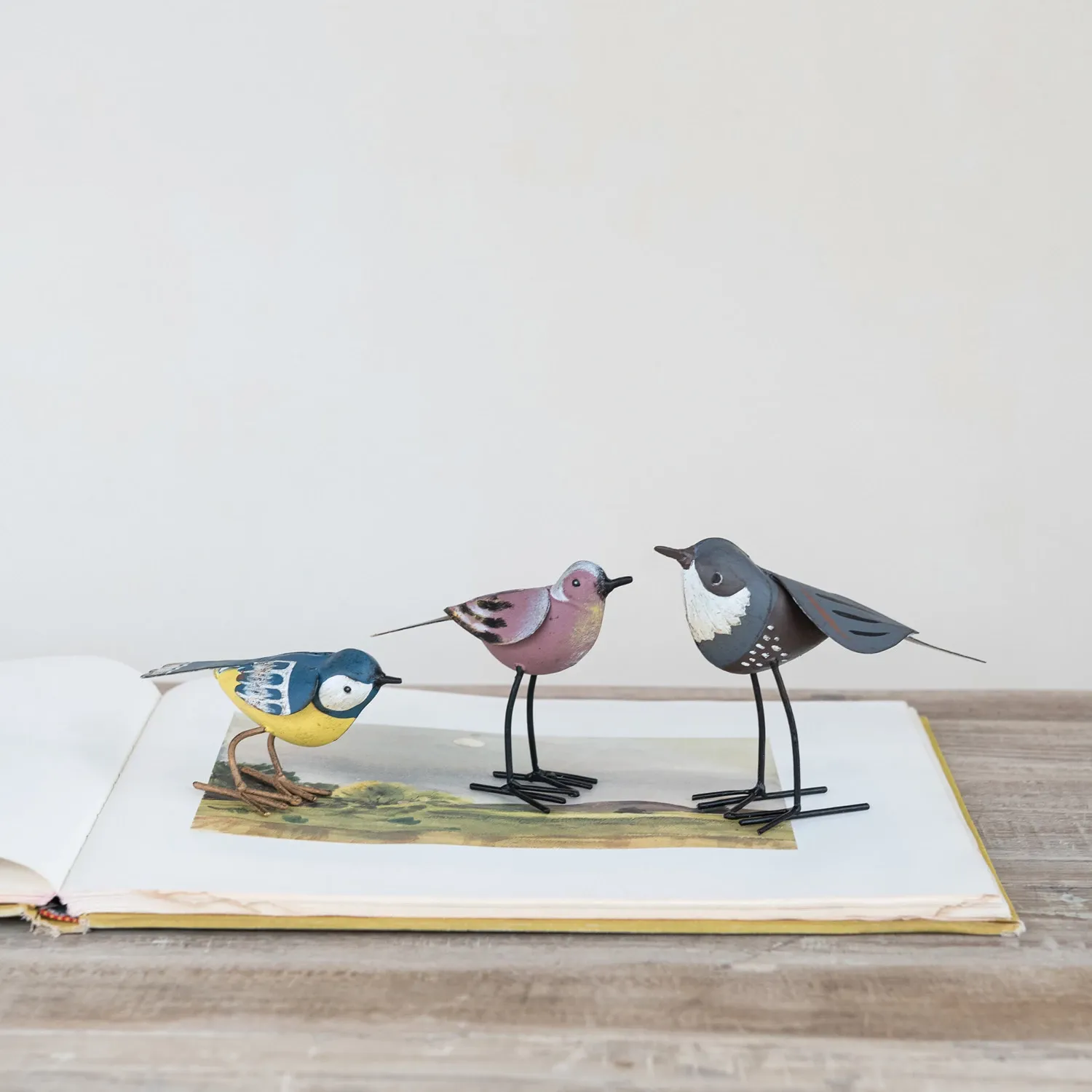 Painted Metal Bird In Blue &amp; Yellow