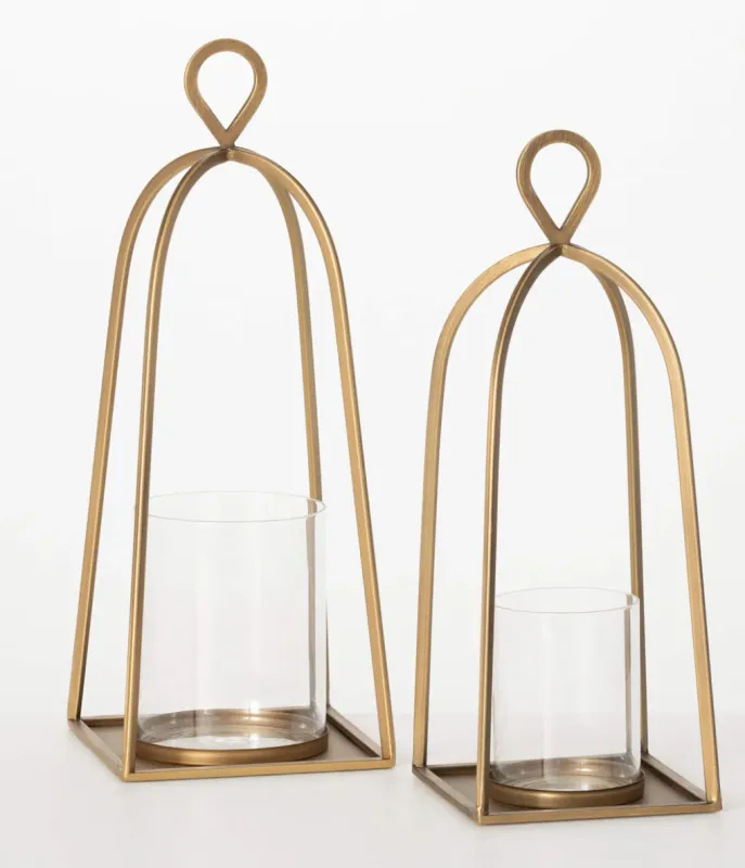 Antique Gold Lantern Candleholder Small 16"