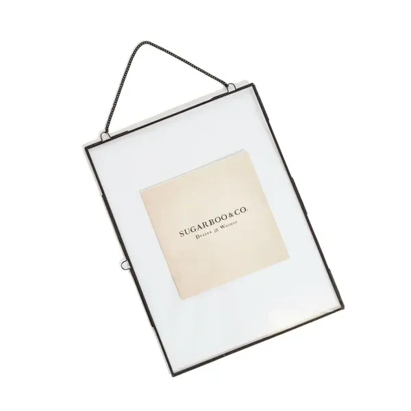 Vertical Hanging Glass And Metal Picture Frame With Metal Chain 14.5x19