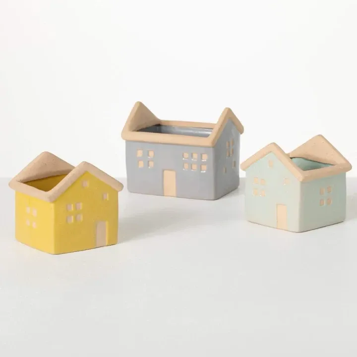 Stoneware House Planter Cyan