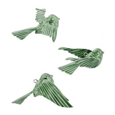 Tilda Enamel Bird Green Wings Up