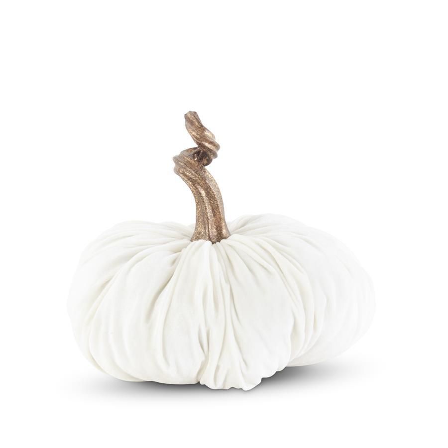 Velvet Pumpkin With Twisted Gold Stem White 10" Final Sale