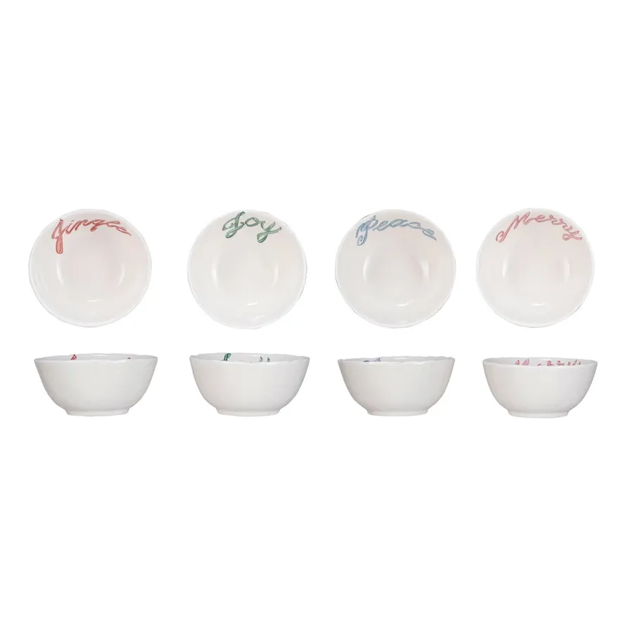 White Stoneware Bowl With Blue Peace Ribbon Final Sale
