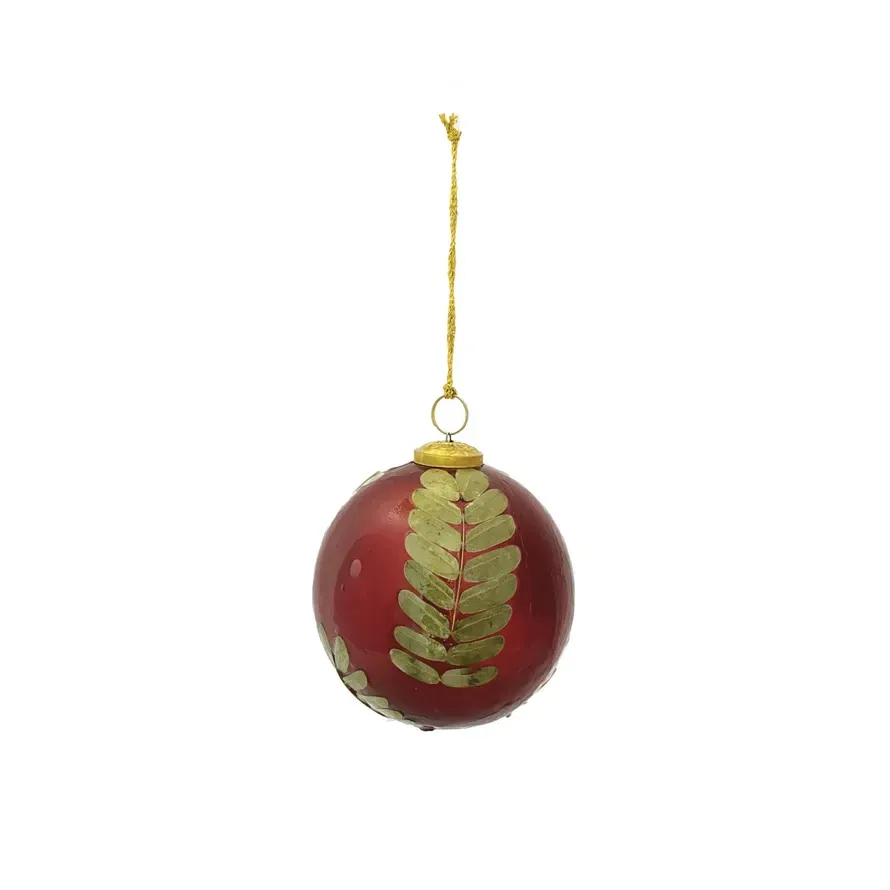 Burgundy Glass Ornament With Embossed Leaves 5" Final Sale