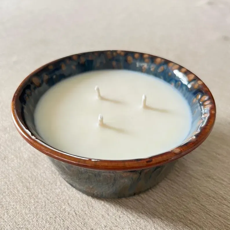 Art C Beaumont White Birch Candle With Mahagony Blue Glaze Large