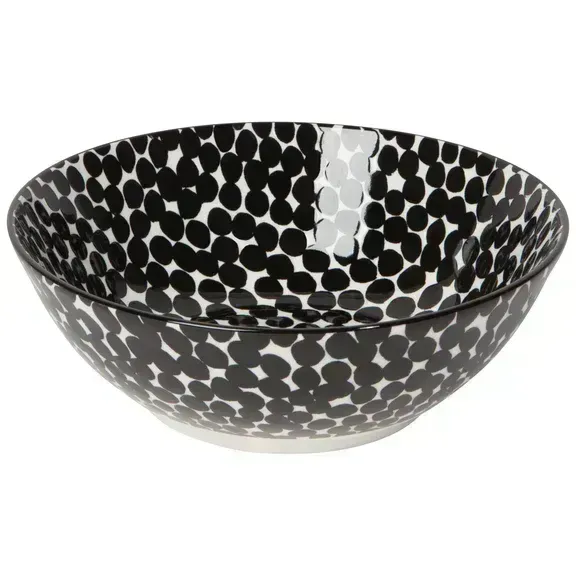 Bowl With Stamped Black &amp; White Anemone Pattern 8"