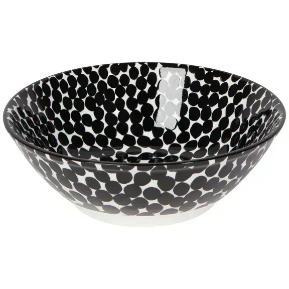 Bowl With Stamped Black &amp; White Anemone Pattern 6.5"