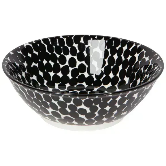 Bowl With Stamped Black &amp; White Anemone Pattern 5.5"