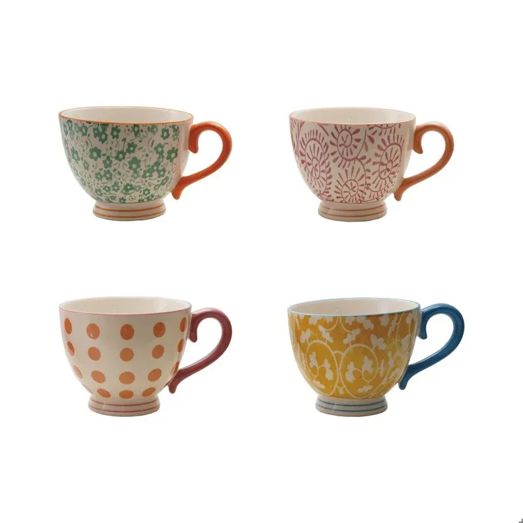 Stoneware Mug With Orange Dot Pattern Final Sale