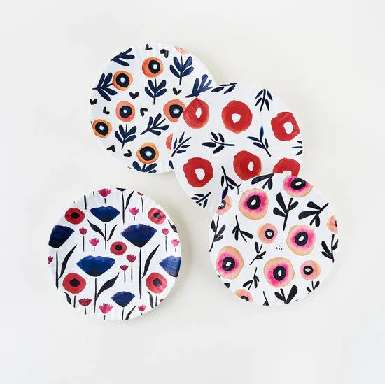 Set Of 4 Poppy Paper Melamine Plates 9"