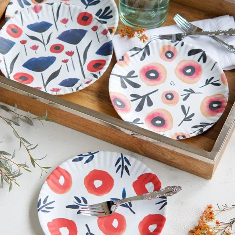 Set Of 4 Poppy Paper Melamine Plates 9"