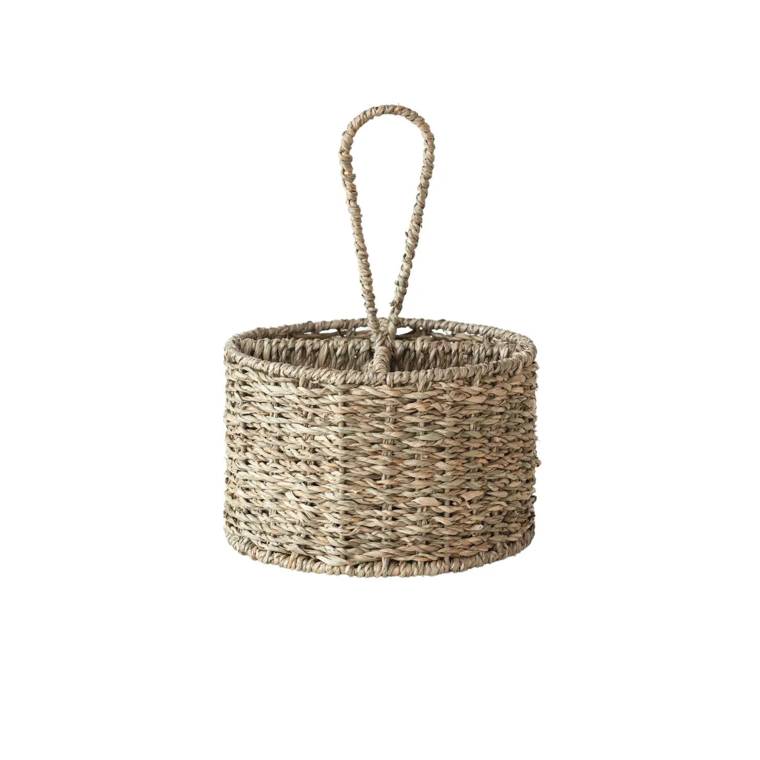 Round Seagrass &amp; Metal Caddy 7-3/4"
