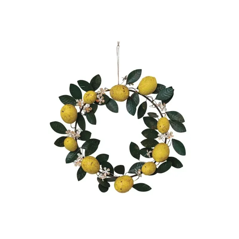Handpainted Metal Wreath With Lemons &amp; Leaves 16" Rnd
