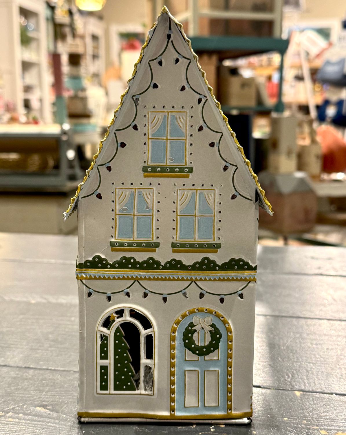 Metal House 9" With Blue Front Door Final Sale