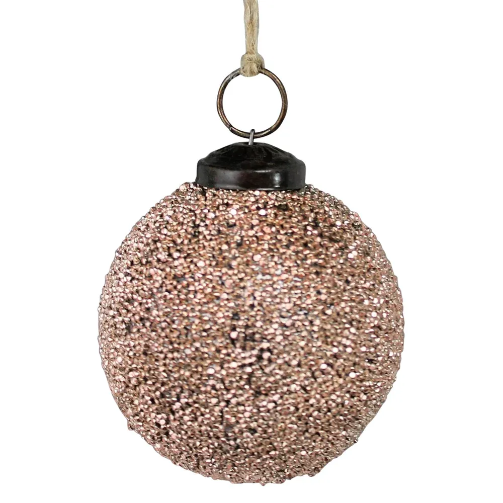 Crystalized Glass Ornament In Blush Pink 3" Final Sale