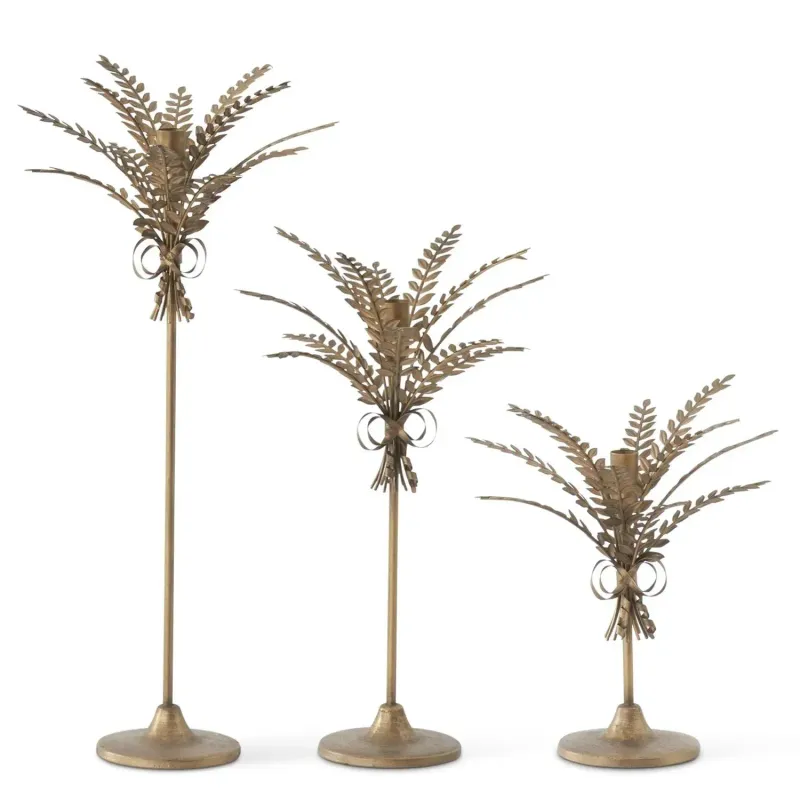 Antique Gold Metal Wheat Taper Candleholder Medium