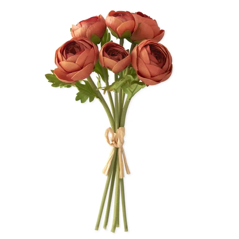 Real Touch Dark Orange Ranunculus Bundle Of 6 Stems 10.75"