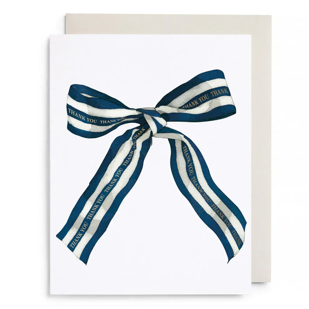 Card Big Navy Striped Bow Thank You