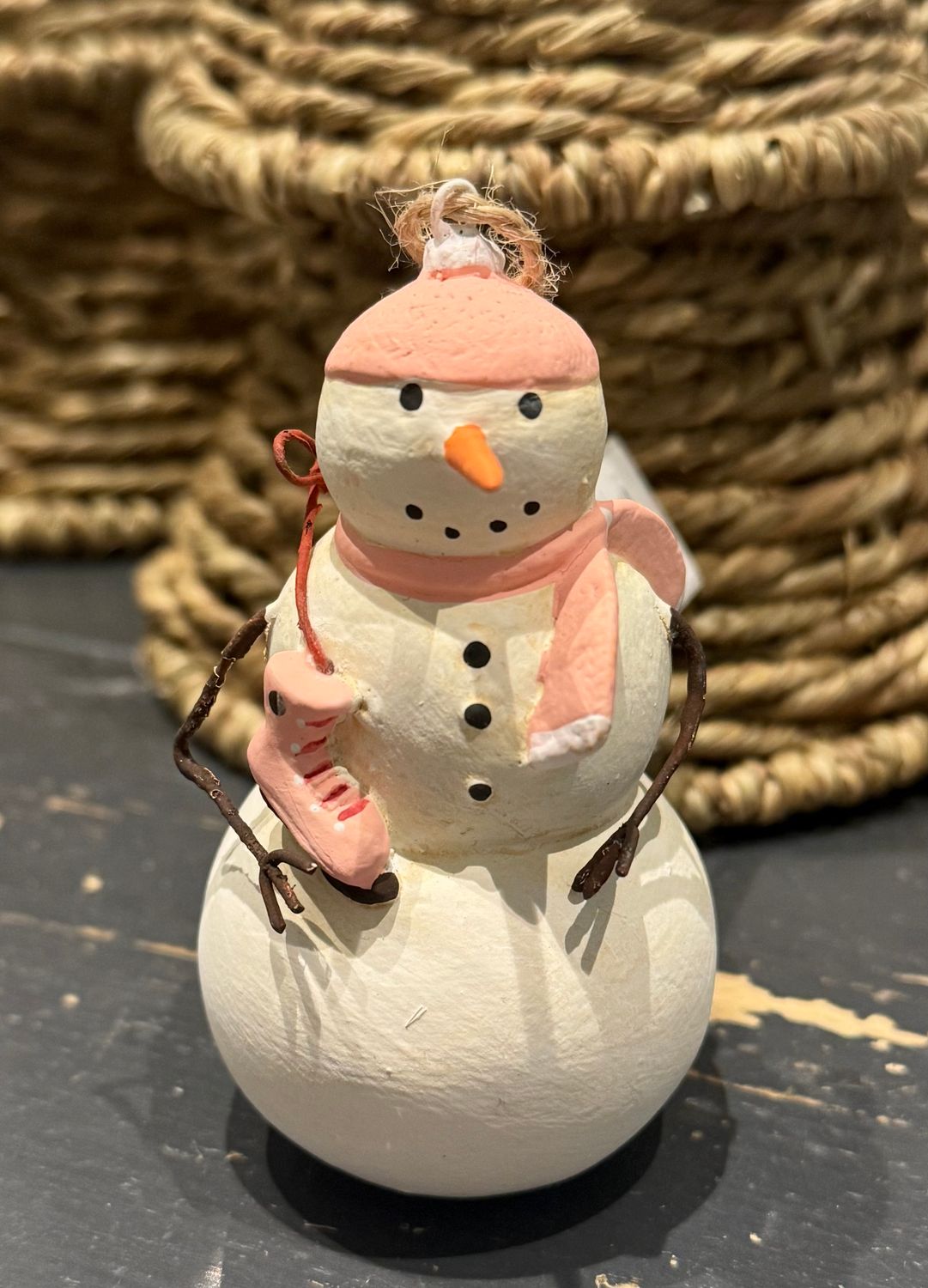 Ice Skater Snowman Ornament 4" Final Sale