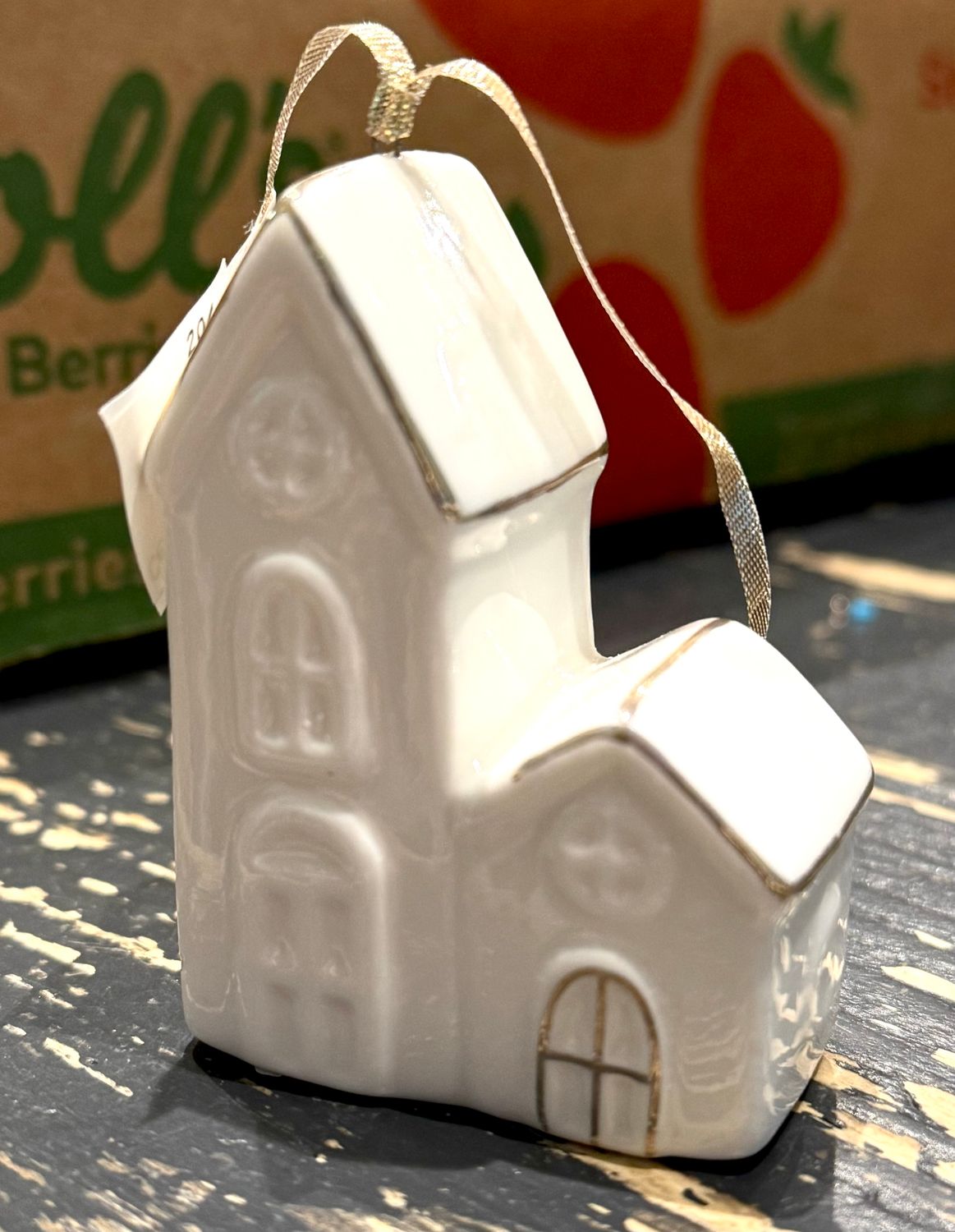 Ceramic White House With Gold Trim &amp; 9 Windows Ornament Final Sale