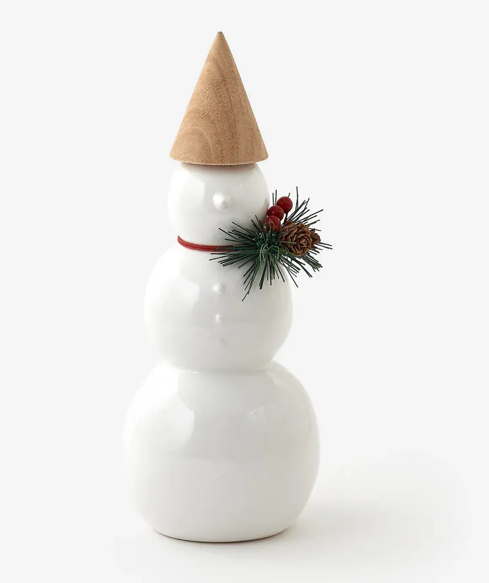 Cone Hat Porcelain Snowman Large 17.75" Final Sale