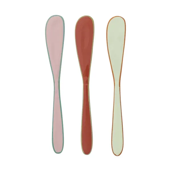 Enameled Stainless Steel Canape Knife Terracotta &amp; Green
