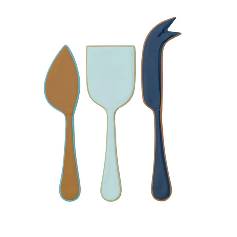 Enameled Stainless Steel Flat Cheese Knife Blue &amp; Green