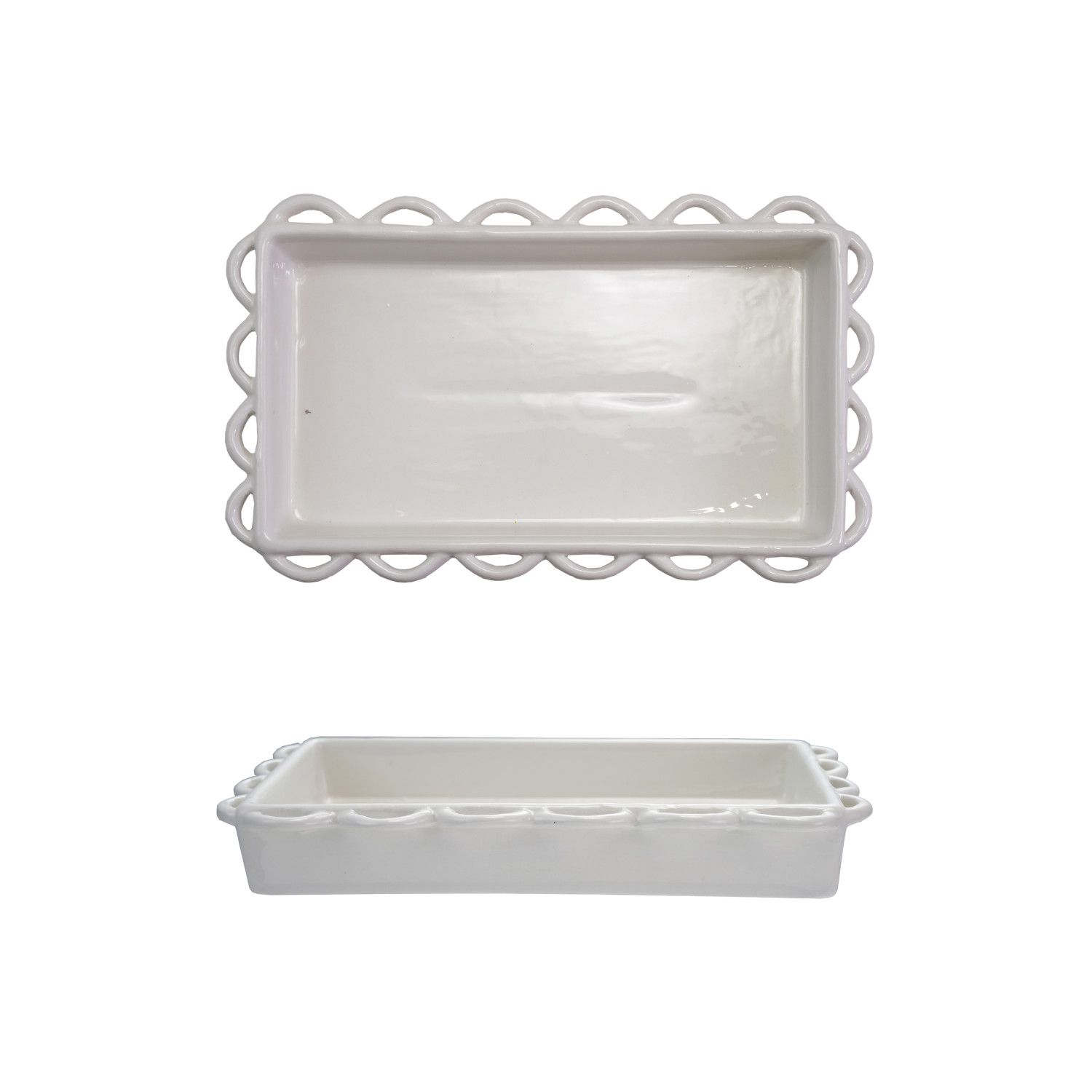 Stoneware Decorative Scalloped Napkin Holder In White 9.5"