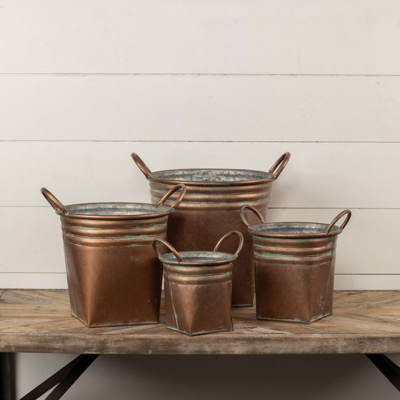 Copper Bucket With Handles Medium