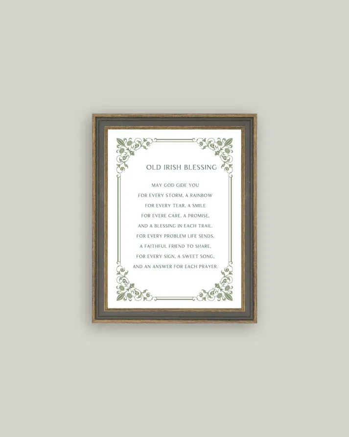 Antique Art Framed Irish Blessing 7x9