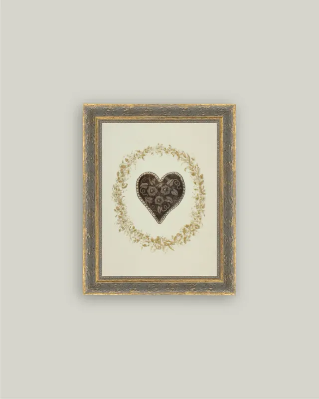 Antique Art Framed Wreathed Heart 8x10