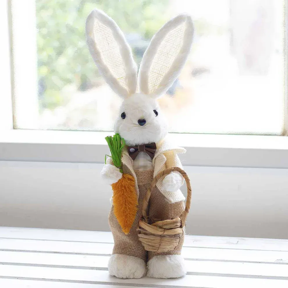 William Bunny In White/Natural 5.1"x5.1"x13.8"