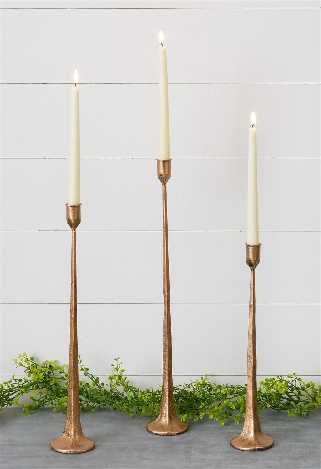 Hand Forged Metal Candle Holder In Copper Small 14.25" H x 3" Dia