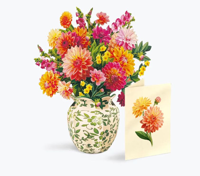 Fresh Cut Paper Pop Up Mini Bouquet &amp; Matching Card Dahlia Sunrise