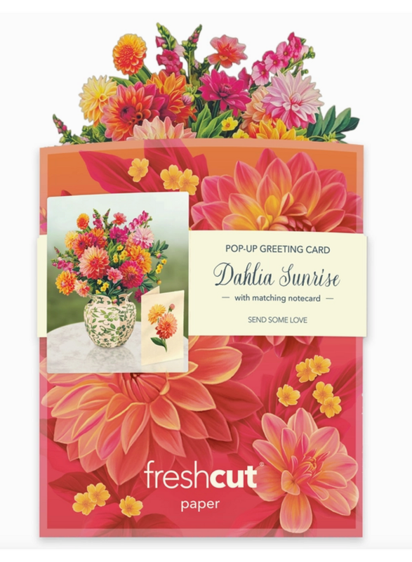 Fresh Cut Paper Pop Up Mini Bouquet &amp; Matching Card Dahlia Sprinkle Of Sunshine