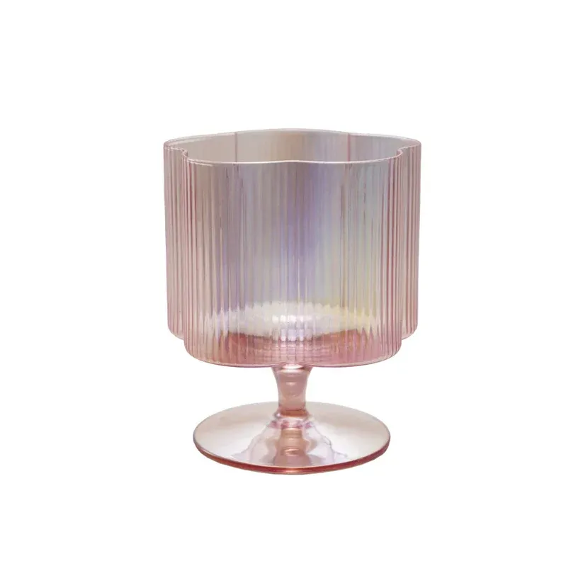 Handblown Pleated Flower Shaped Wine Glass In Pink 3.5"