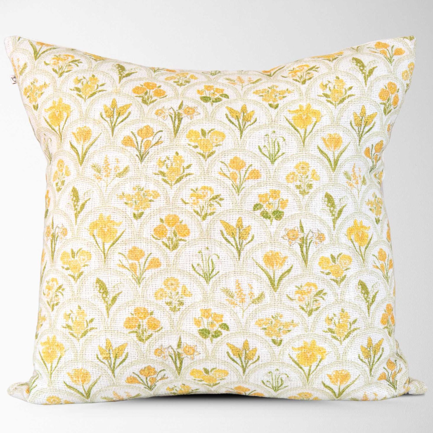 Harlow Gold Floral Garden Pillow Cover/With Insert &amp; Hand Drawn Design 22"x22"