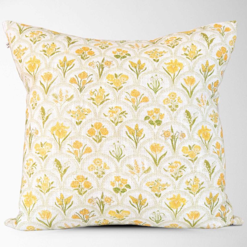 Harlow Gold Floral Garden Pillow Cover/With Insert &amp; Hand Drawn Design 22"x22"
