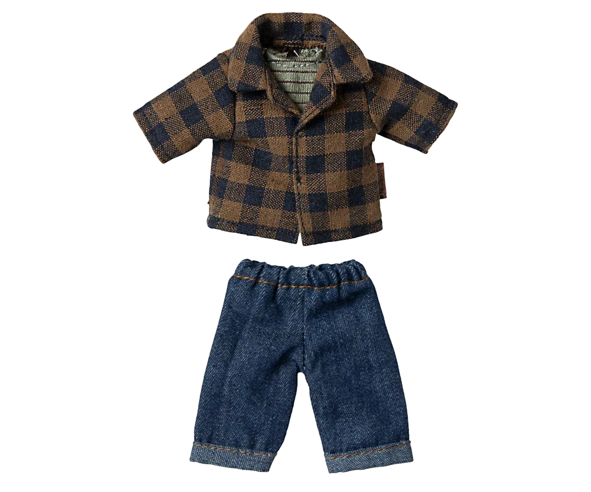 Maileg Dad Mouse Brown Checked Shirt And Pants