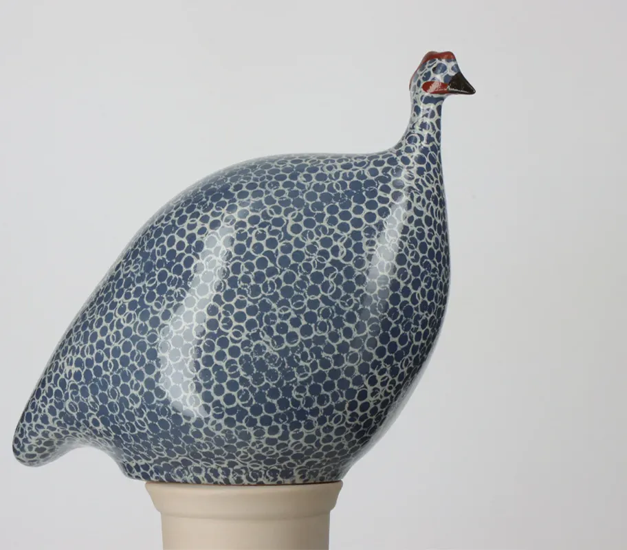 Handcrafted Guinea Fowl Electric Blue Spotted White LM