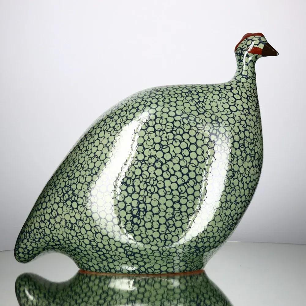 Handcrafted Guinea Fowl Green Spotted Cobalt MM