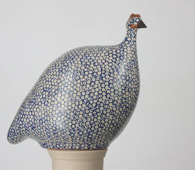 Handcrafted Guinea Fowl White Spotted Cobalt LM