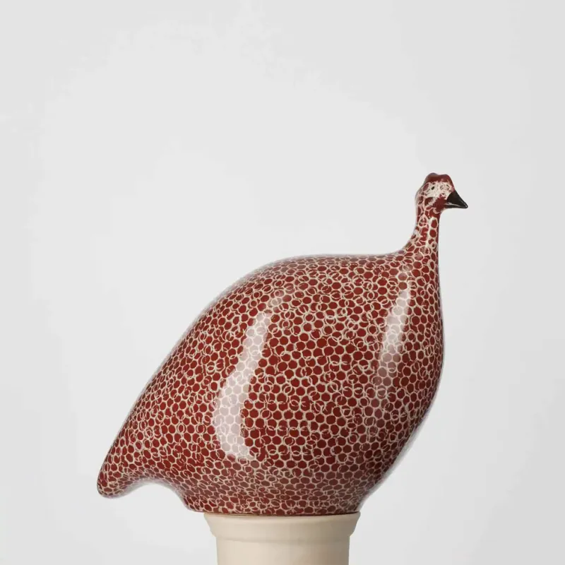 Handcrafted Guinea Fowl Bordeaux Spotted White LM