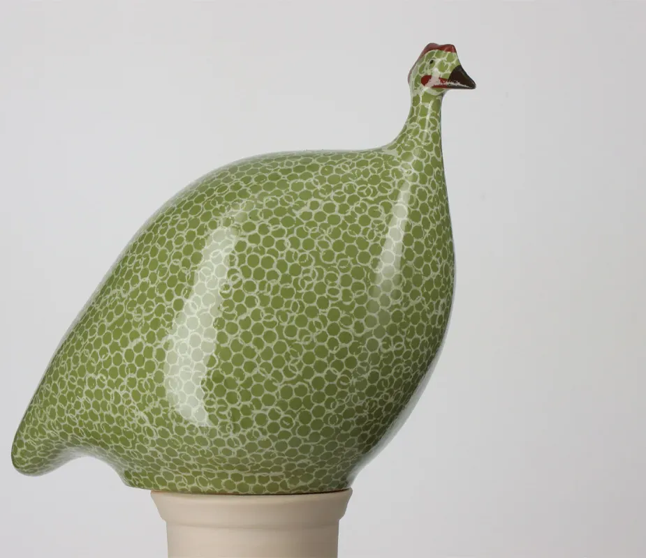 Handcrafted Guinea Fowl Green Splashes Spotted White LM