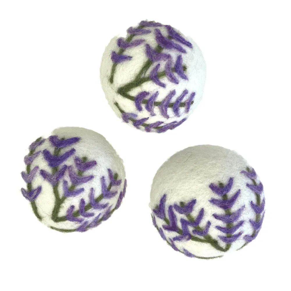 Set Of 3 Wool Laundry Dryer Balls Lavender In Purple