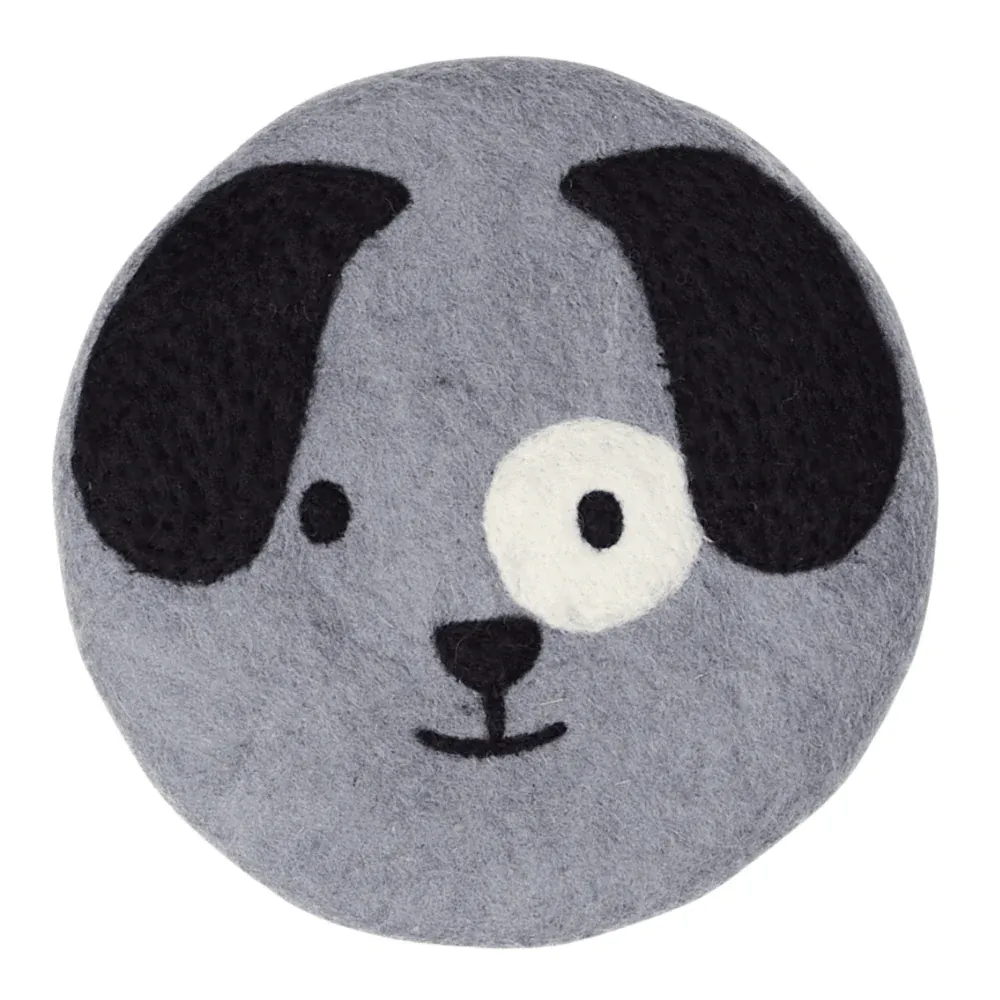 Handmade Wool Trivet Dog In Grey
