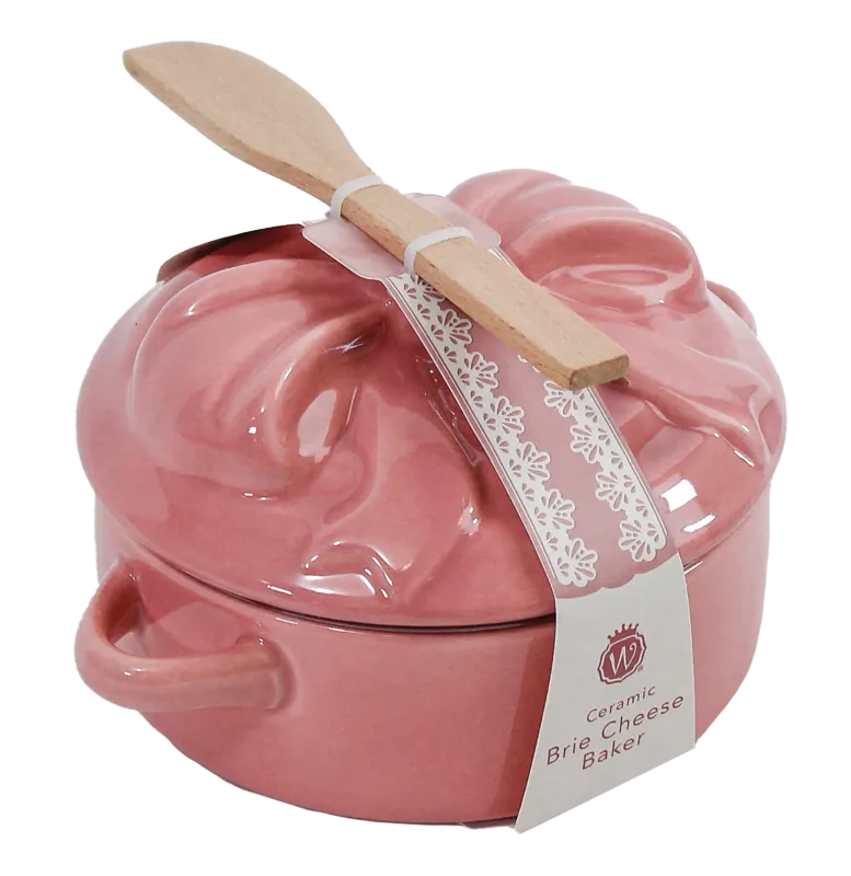 Ceramic Brie Cheese Baker Bow In Pink